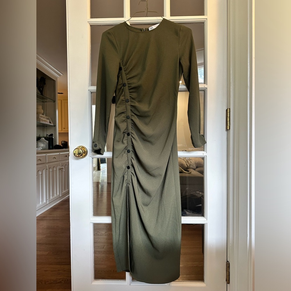 Zara Side Ruched Long Sleeve Midi Dress